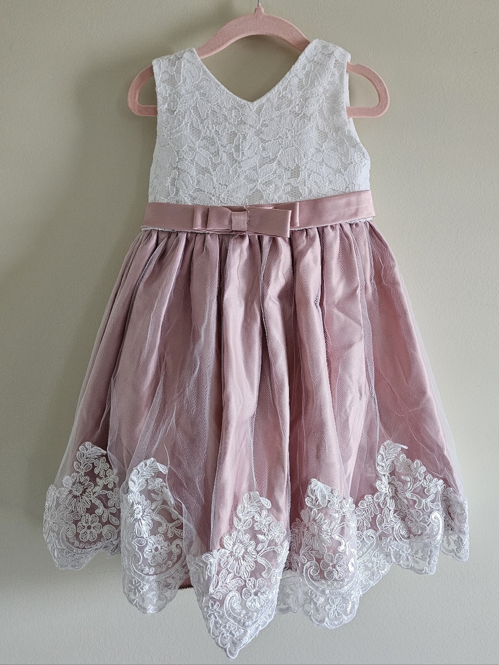 Girls Mauve Satin & Lace Flower Girl Party Dress - Cotton Lined - Size 4